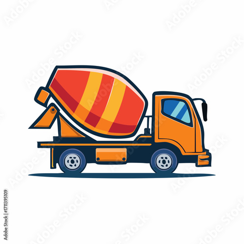 Vibrant cartoon concrete mixer truck icon symbolizing robust construction and reliable material delivery for various building projects