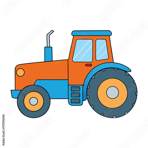 A tractor is a powerful vehicle designed for farming, hauling, and construction work, known for its large wheels, strength, and ability to pull heavy loads with ease.
