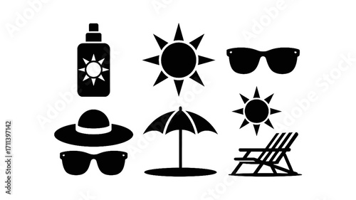 Summer vacation and beach icons set