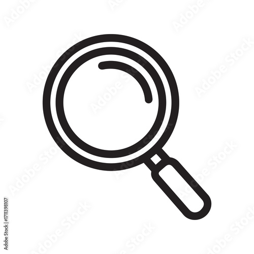 Simple Black Magnifying Glass Icon Isolated on White Background, Clean Line Art