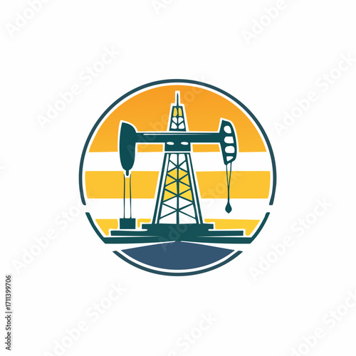 Oil Derrick at Sunset A Symbol of Energy and Industry in a Striking Circular Design