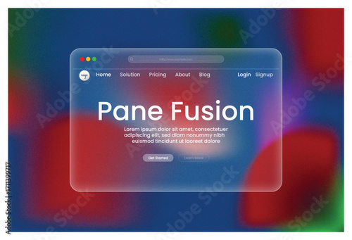 Hero sectionModern Glassmorphism Website Design Pane Fusion Landing Page Concept for UI UX Design Tech and Innovation Abstract