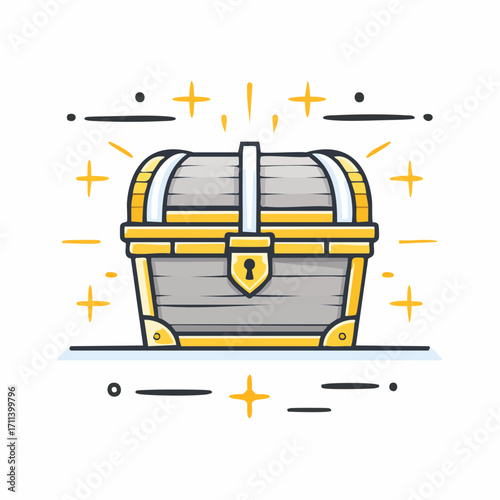 Sparkling wooden treasure chest with golden details, symbolizing discovery, reward, wealth, and adventure, perfect for game assets, fantasy themes, and valuable findings
