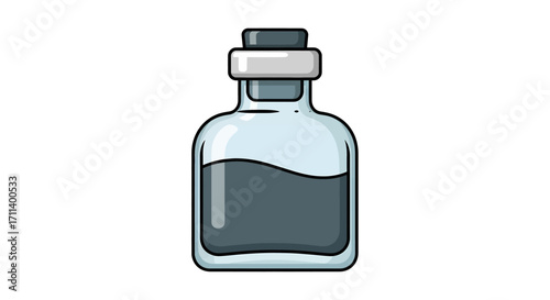 Dark Gray Liquid in Glass Bottle.