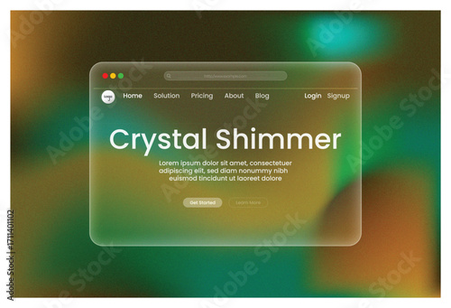 Hero sectionCrystal Shimmer Web Design with Translucent Glass UI Elements Navigation Modern Aesthetics and Abstract Backgrounds
