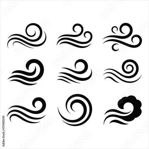 Wind Swirl Vector Icons Air Flow and Breeze Symbol Collection