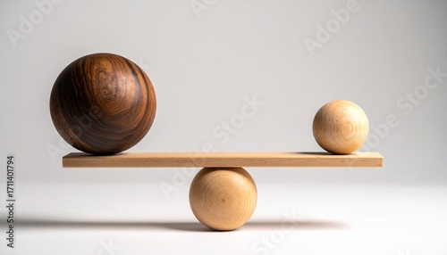 wooden spheres and plank showing imbalance