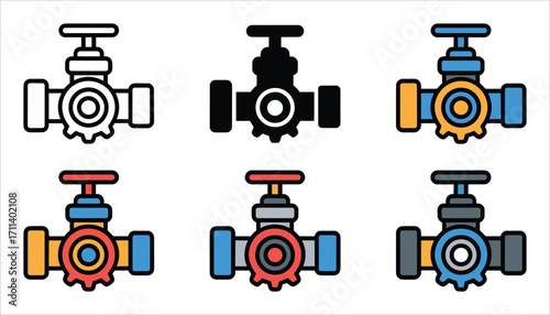Industrial Valve Icon Set Vector Illustration