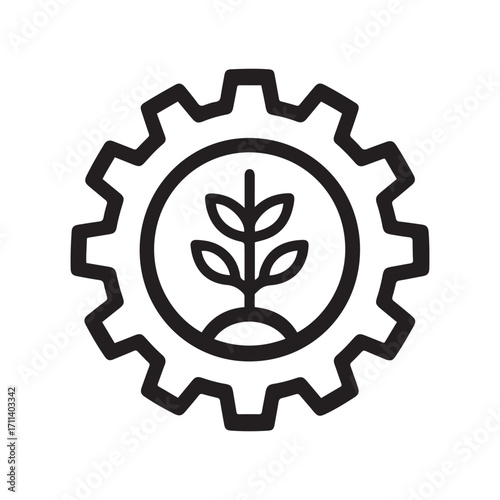 Sustainable Technology Icon Gear and Plant Representing EcoFriendly Solutions