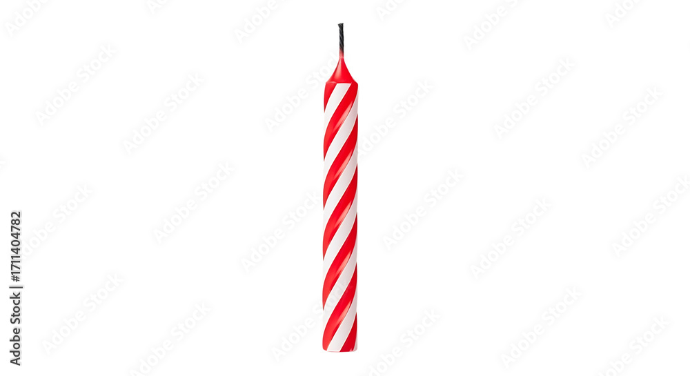 Fototapeta premium Single red and white striped birthday candle on transparent background