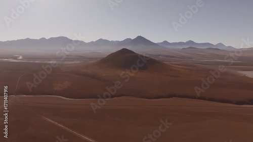 Aerial shot of the majestic mountains and volcanoes in the Atacama highlands captured in summer under clear skies showing the vast and remote beauty of the Chilean altiplano