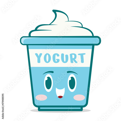 Cute Kawaii Yogurt Vector  Pastel Colored Flat Style Dairy Dessert Illustration, Hand Drawn Yogurt Cup Icon for Healthy Food, Breakfast, Kids Snack, Probiotic Drink, and Sweet Dessert Design