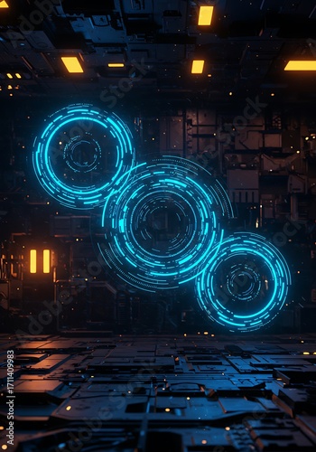 Abstract Neon Circles, Futuristic Technology Background