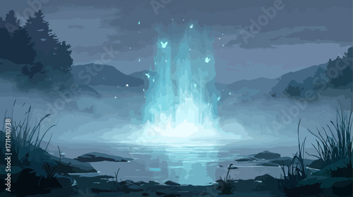 Mystical light phenomenon by lakeside