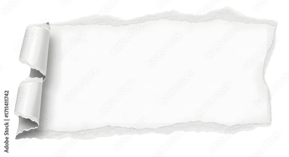 Obraz premium Ripped white paper with curled edges, blank space in the center.