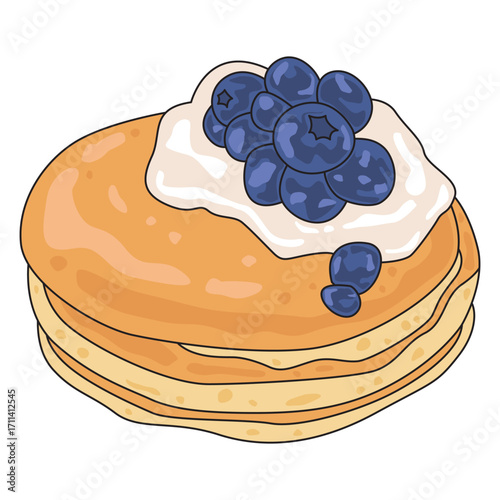 Stack of Pancakes with Blueberries Illustration