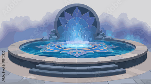 Fantasy fountain design with stone steps