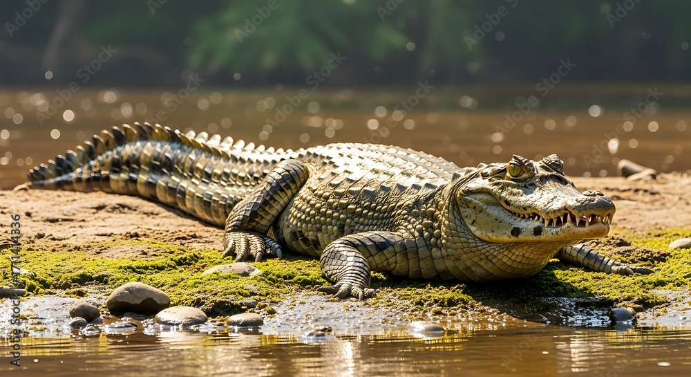Obraz premium Crocodile Basking in Sunlight.