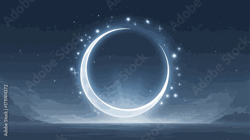 Crescent moon in night sky landscape
