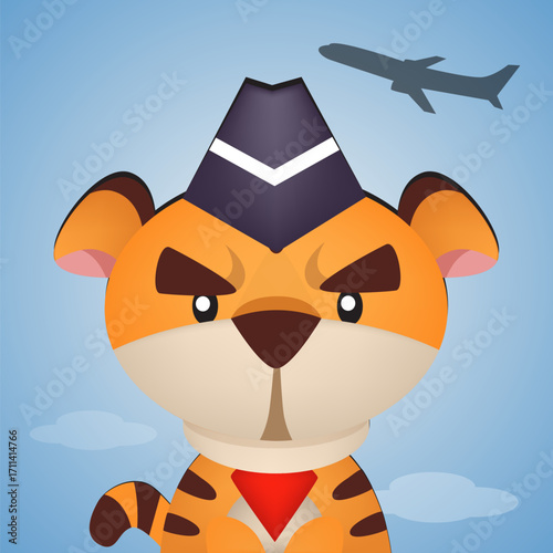 cute female tiger becomes a flight attendant