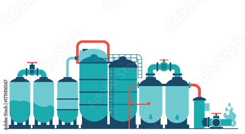 Stylized vector art of a modern water purification facility illustration
