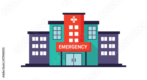 Stylized vector illustration of a modern hospital with emergency entrance
