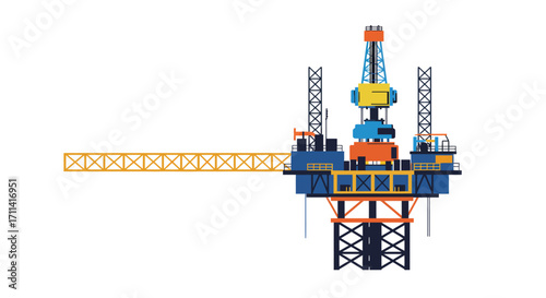 Offshore drilling rig vector illustration, detailed oil platform design