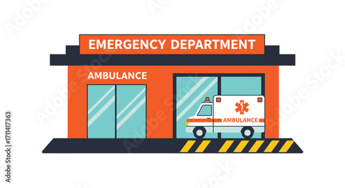 Stylized vector of a hospital emergency entrance with ambulance parking