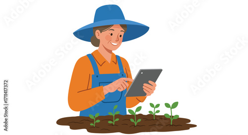 Smart farming modern agriculture concept, digital tablet utilization illustration