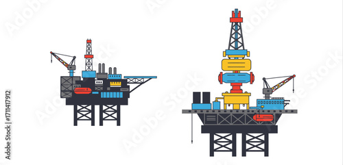 Offshore platforms, industry extraction and energy sector, oil platforms