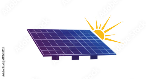 Stylized flat vector illustration depicting vibrant solar panels with sunlight