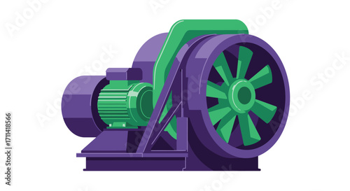 Stylized vibrant mine ventilation fan unit illustration on white background