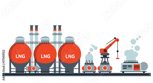 Vector Illustration of Liquefied Natural Gas (LNG) Terminal with Bright Color Palette