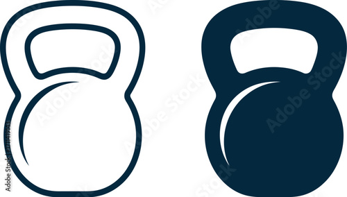 Minimalist representation of two kettlebells one outline one solid black for fitness and strength training concepts silhouette