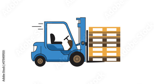 Stylized vector illustration of a forklift moving pallets for industrial purpose