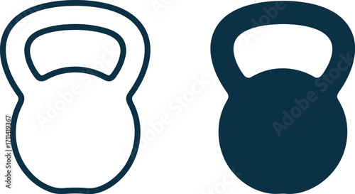 Minimalist illustration two kettlebells black and outline white for fitness and gym concept silhouette