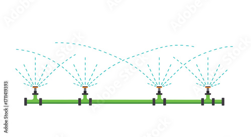 Stylized flat vector illustration of an irrigation system spraying water