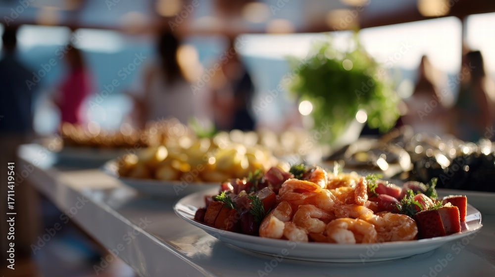 Obraz premium Delicious Seafood Buffet with Fresh Ingredients