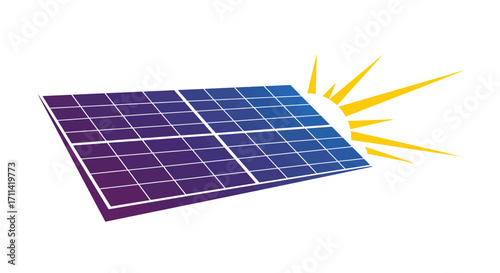 Stylized vibrant solar panel illustration on white background, clean energy
