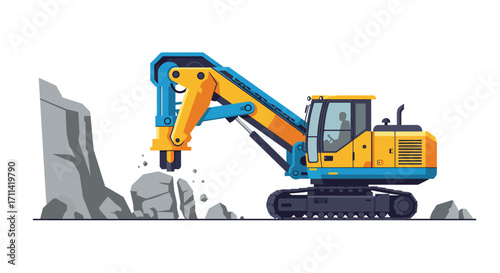 Stylized flat vector illustration of a rock splitter in quarry site