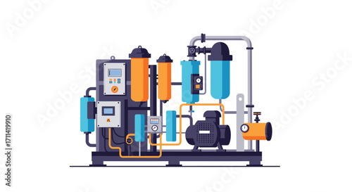 Detailed flat vector illustration of a modern gas compressor package