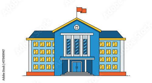 Stylized flat vector illustration of a vibrant government office building