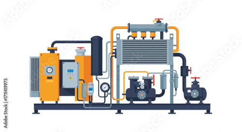 Detailed flat vector illustration of an industrial gas compressor unit