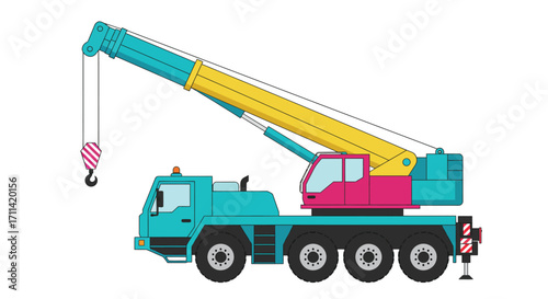 Vibrant and Stylized Mobile Crane Illustration Against a Clean Backdrop