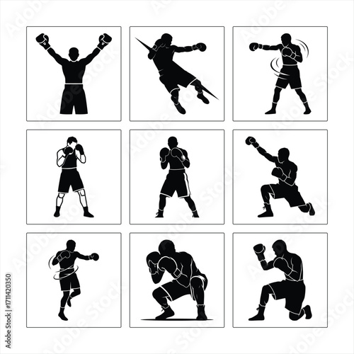 Boxing Moves Silhouettes Vector Collection With Different Stances And Action Poses For Sports Illustrations