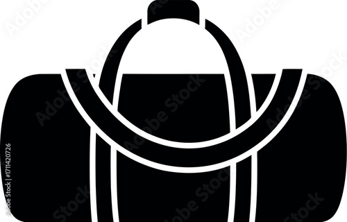 Minimalist black and white icon of a gym duffel bag for sports and travel silhouette