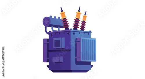 Stylized flat vector illustration of a high voltage electrical transformer