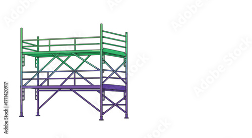Vibrant scaffolding system with robust cross braces against clean backdrop