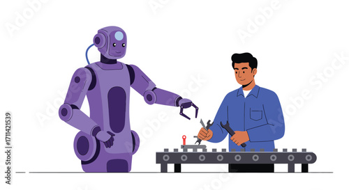 Human-Robot collaboration, illustrated through collaborative robot and worker
