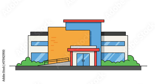 Modern rehabilitation center illustration with accessible entrance design